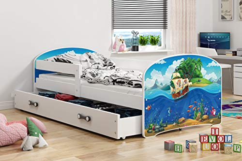 Interbeds Cama Individual LUKI - Blanco,160X80, con cajón, somier y colchón de Espuma Gratis! (Piratas)