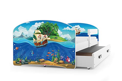 Interbeds Cama Individual LUKI - Blanco,160X80, con cajón, somier y colchón de Espuma Gratis! (Piratas)