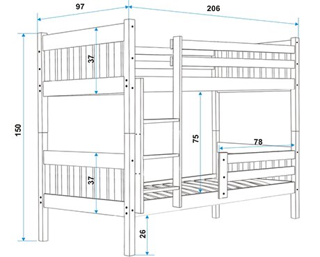 Interbeds LITERA Cama Infantil 200X90 ''CARINO sin cajón, con somieres de Maderas Flexibles y colchones de Espuma de Regalo! (Blanco)