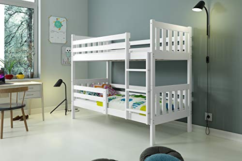 Interbeds LITERA Cama Infantil 200X90 ''CARINO sin cajón, con somieres de Maderas Flexibles y colchones de Espuma de Regalo! (Blanco)