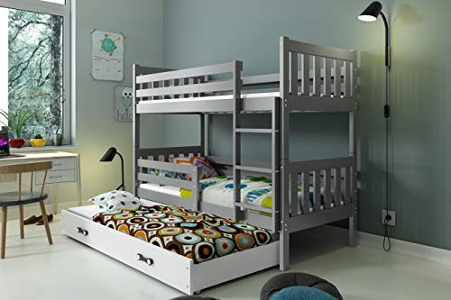 INTERBEDS LITERA Infantil Triple (3 Camas) 190x80, CARINO, colchones incluidos! (Gris)