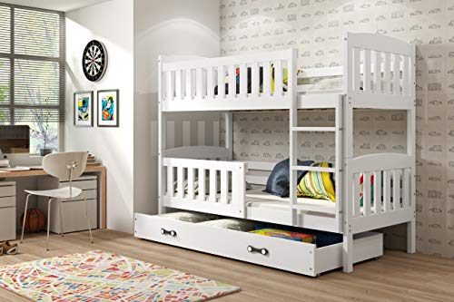 Interbeds Litera para 2 niños, Jacob, 190 * 90, con colchones, somieres y cajón Gratis, Color Blanco