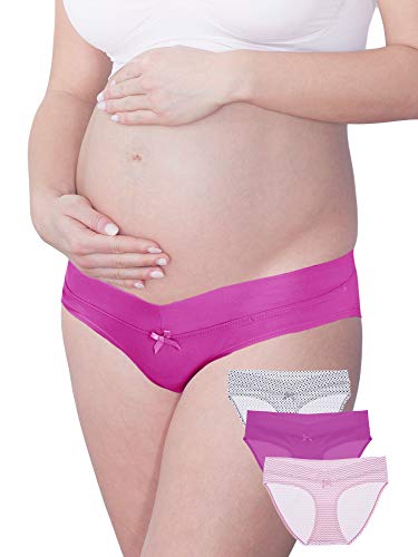 Intimate Portal Mujer Algodón Braguitas Ropa Interior Premamá de Tiro Bajo Rosa Rayas Lunares Morado (PK de 3) M