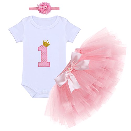 IWEMEK Bebé 1er / 2 ° Cumpleaños Unicornio Niñas Princesa Trajes de Fiesta 3pcs Conjunto de Mameluco + Tutú Falda + Bowknot/Unicornio Diadema Carnaval 3pcs Set Disfraz