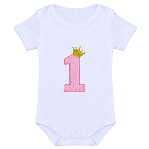 IWEMEK Bebé 1er / 2 ° Cumpleaños Unicornio Niñas Princesa Trajes de Fiesta 3pcs Conjunto de Mameluco + Tutú Falda + Bowknot/Unicornio Diadema Carnaval 3pcs Set Disfraz