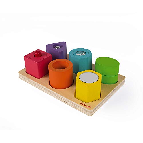 Janod- Puzzle DE 6 Cubos SENSORIALES I Wood Sensoriels, Multicolor (Juratoys SAS J05332)