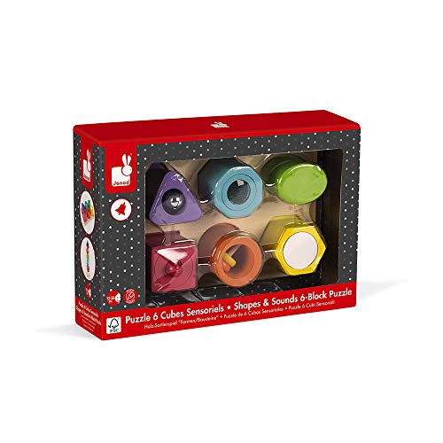 Janod- Puzzle DE 6 Cubos SENSORIALES I Wood Sensoriels, Multicolor (Juratoys SAS J05332)