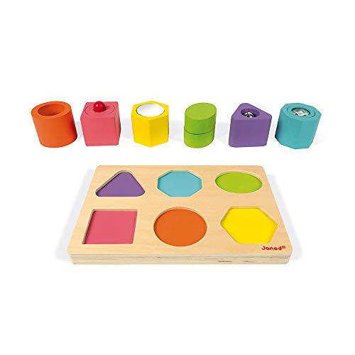 Janod- Puzzle DE 6 Cubos SENSORIALES I Wood Sensoriels, Multicolor (Juratoys SAS J05332)