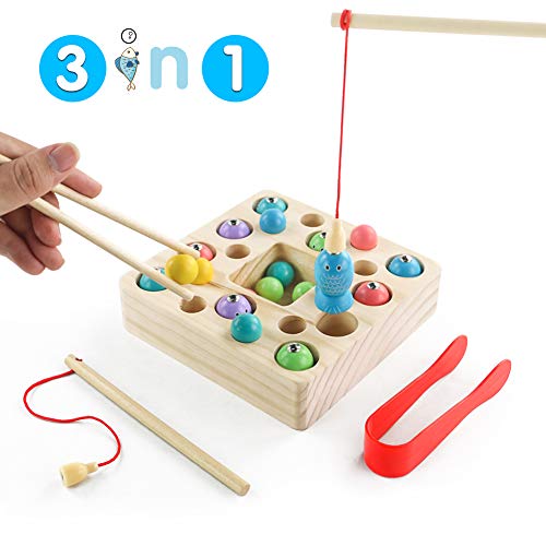 jerryvon Juego De Pescar para Niños - Juguetes Montessori Bebe Madera Peces Juguete Magnetico Infantil Juguetes Educativos Aprendizaje con Caña Preescolares Juegos Pescado Pascua para Niña 3 4 Años