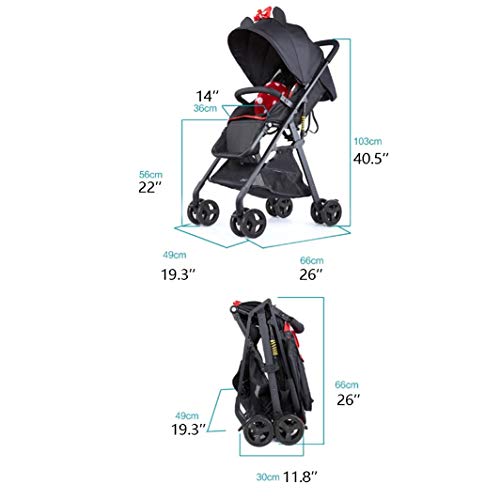 Jixi Twin Stroller High Landscape Stroller Can Sit Lie Súper Plegable Cochecito portátil Mosquitera Portavasos Negro (Color : C)