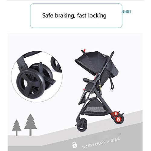 Jixi Twin Stroller High Landscape Stroller Can Sit Lie Súper Plegable Cochecito portátil Mosquitera Portavasos Negro (Color : C)