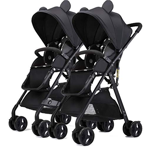 Jixi Twin Stroller High Landscape Stroller Can Sit Lie Súper Plegable Cochecito portátil Mosquitera Portavasos Negro (Color : C)