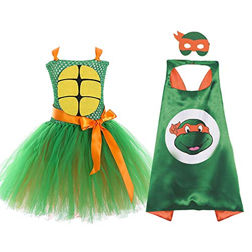 JJAIR Disfraces de Halloween Tortuga Ninja para Las Muchachas del cumpleaños de rol de Vestuario en Capas de Tul tutú del Ballet del Vestido de la Falda de la Princesa con Capa,1,140