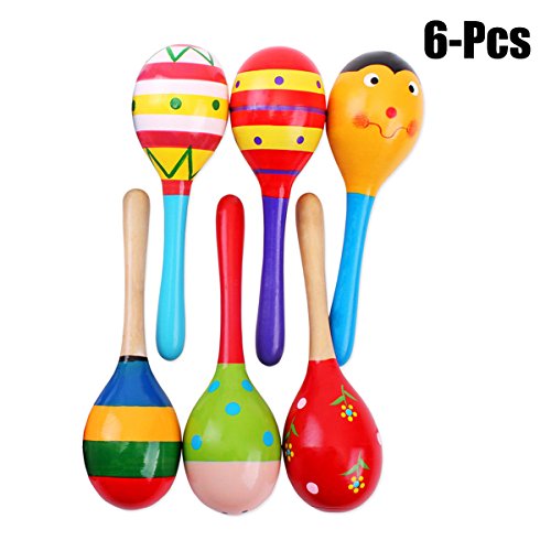 Joyibay Niños Shaker, 6 Piezas Musical Maraca de Madera Partido Educativo Martillo de Arena para Niños Pequeños (Color Aleatorio)