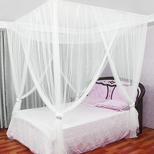 JTDEAL Mosquitera para Cama, 4 Esquinas Adecuado para Cama Individual o Matrimonio Anti mosquitos para el Hogar o de Vacaciones - Blanca