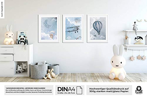 Juego de 3 pósteres DIN A4 para habitación infantil y marcos de fotos, pósteres para niños, imágenes para habitación de bebé, imágenes para bebés, decoración para habitación infantil Watercolor - Blau