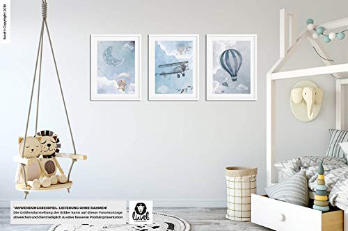 Juego de 3 pósteres DIN A4 para habitación infantil y marcos de fotos, pósteres para niños, imágenes para habitación de bebé, imágenes para bebés, decoración para habitación infantil Watercolor - Blau