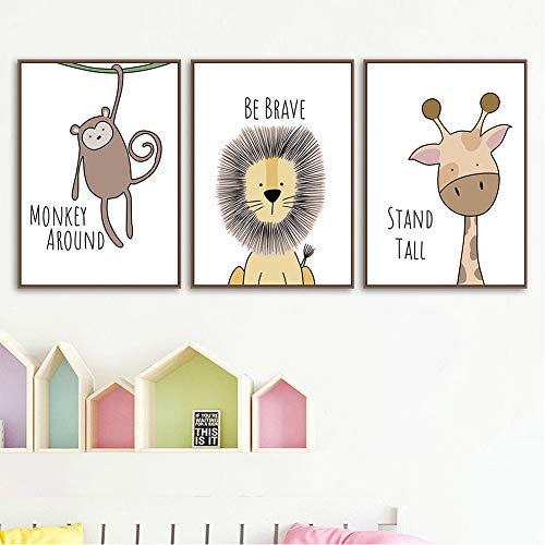 Juego de 6 imágenes para habitación de bebé, tamaño DIN A4, sin marco, para habitación de los niños, decoración infantil, diseño de animales del bosque