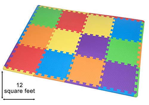 Juego de alfombrillas de espuma EVA para niños de Edukit, 12 azulejos de espuma de diferentes colores, que se conectan entre sí