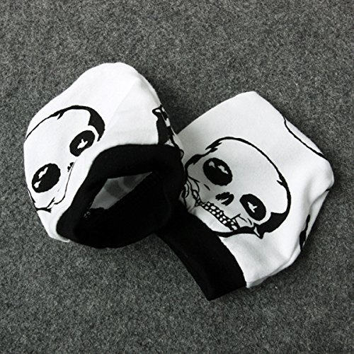 Juego de ropa de bebé para recién nacido (body, pantalones, gorro, manoplas) con diseño de calavera de Halloween Black+White Talla:0-6 meses