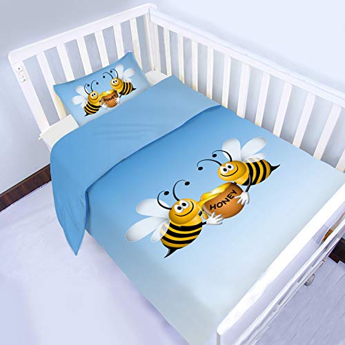 Juego Funda Nórdica Cuna y Maxicuna 3 Dimensiones Diseños muy Divertidos para Niñas y Niños 100% algodón, funda nórdica de 125x110cm y funda de almohada de 60x40cm (Abejas con miel)