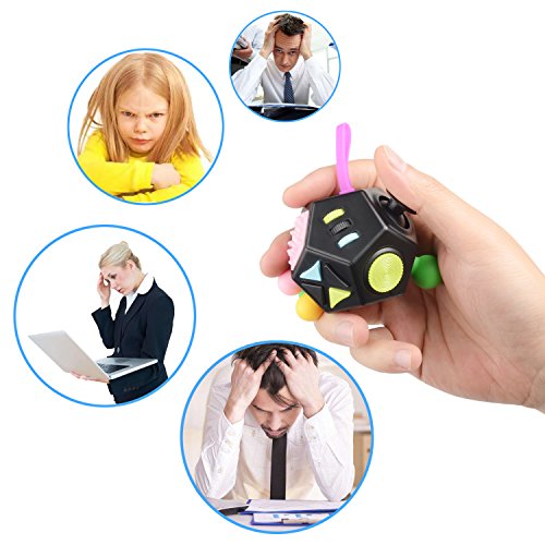 Juguete Antiestrés Stress Cube, Jim’S Store 12 Lados Cubo de Descompresión Juguete de Atención a la Ansiedad Juguete de Dedo Sensorial para ADHD, Add Adultos y Niños (Negro)