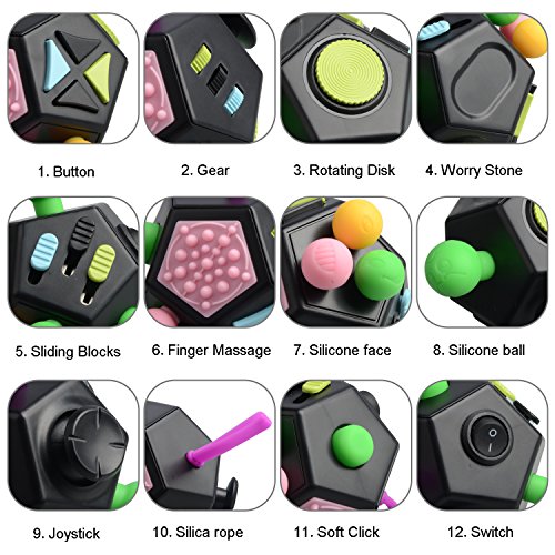 Juguete Antiestrés Stress Cube, Jim’S Store 12 Lados Cubo de Descompresión Juguete de Atención a la Ansiedad Juguete de Dedo Sensorial para ADHD, Add Adultos y Niños (Negro)