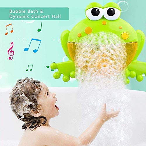 Juguete de Baño para Bebé, Máquina de Burbujas para Bañera, Rana de Juguete con 12 Melodías Musicales para Niños de 1 a 5 Años (Patito de Goma de Regalo Incluido)