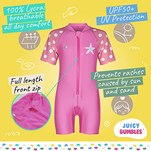 Juicy Bumbles Bañador Bebe Niña - Traje de Baño con Protección Solar Anti UV de Una Pieza para Bebés y Niños Pequeños - Traje de Mangas Cortas UPF50 + Estrella de Mar - 6-12 Meses