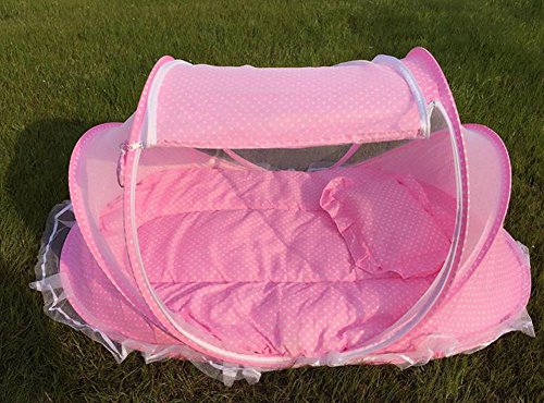 Jungen Baby Infant Pop-Up Tienda de campaña para la playa de almohada de cama Dosel Mosquitera Cotton-Padded colchón rosa