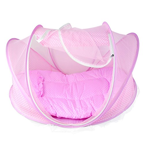 Jungen Baby Infant Pop-Up Tienda de campaña para la playa de almohada de cama Dosel Mosquitera Cotton-Padded colchón rosa