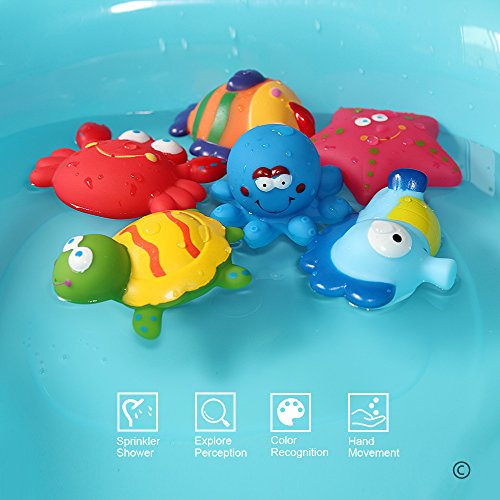 JUNSHEN Juguetes de baño(6PCS), Juguetes para bebés, Juguetes para el Agua, Juguetes para el Agua y Juguetes para niños pequeños- Tortuga, Pescado, Caballos de mar