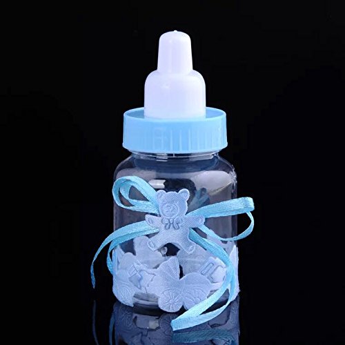 JZK 24 Azul biberones Botella Botellas Caja Caramelos Dulces Porta Caramelos Dulces Confeti Regalo para Nacimiento Bautizo cumpleaños Fiesta Bienvenida Bebe Sagrada comunión bebé niño