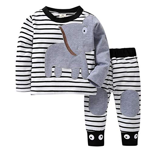 K-youth Ropa Bebé Recién Nacido, Ropa Bebe Niño Camisetas de Manga Larga Tops de Elefante y Rayas Pantalones Conjuntos Otoño/Invierno 0-24 Meses(Blanco, 18-24 Meses)