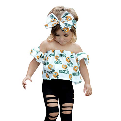 K-youth Ropa Niña Verano 0-4 años Conjunto de Ropa Bebe Recién Nacido Camiseta Sin Tirantes con Estampado de Carta y Agujero Vaqueros Pantalones con Banda de Pelo (Blanco, 18-24 Meses)