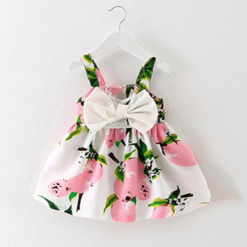 K-youth® Vestido de Niña Floral Bowknot Vestido de la Honda Princesa Vestido Bautizo Bebé Niñas Vestidos de Sin Manga Primavera Verano Ropa para 0-24 Meses (Rosa, 0-6 Meses)