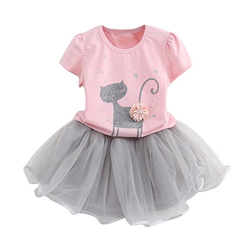 K-youth Vestido de niña, Vestido para Bebés Ropa Impresa de Camisa y del Vestido del Gato Muchacha Encantadora Ropa de Bebe niña Verano 2018 (Rosa, 3-4 años)