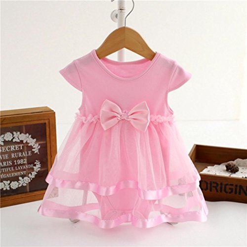 K-youth Vestido para Niñas, 2018 Ropa Bebe Niña Recien Nacida Vestido Bebe Chica Bowknot Florales Vestidos de Fiesta Princesa Tutú para 0-24 Meses (Rosa, 0-3 Meses)