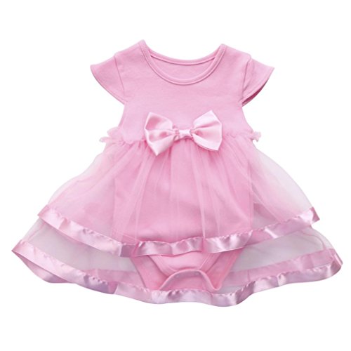 K-youth Vestido para Niñas, 2018 Ropa Bebe Niña Recien Nacida Vestido Bebe Chica Bowknot Florales Vestidos de Fiesta Princesa Tutú para 0-24 Meses (Rosa, 0-3 Meses)