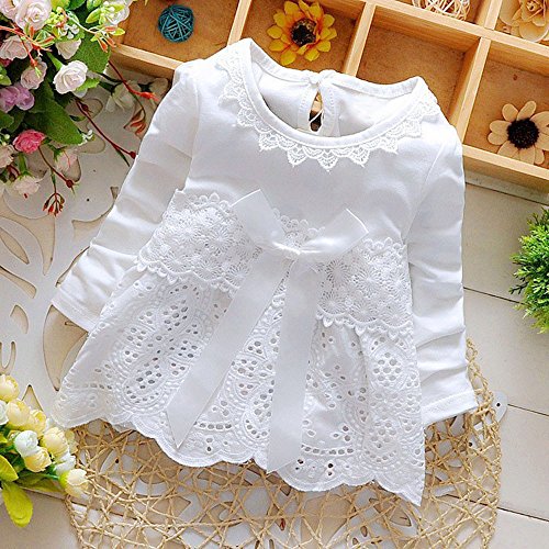 K-youth Vestidos para Niñas Bebes Ropa Bebe Niña Recien Nacido Vestido Bebe Niña Invierno Encaje Vestido De Princesa Niña Vestido de Manga Larga con Cuello Redondo para Niñas(Blanco, 0-6 Meses)