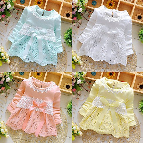 K-youth Vestidos para Niñas Bebes Ropa Bebe Niña Recien Nacido Vestido Bebe Niña Invierno Encaje Vestido De Princesa Niña Vestido de Manga Larga con Cuello Redondo para Niñas(Blanco, 0-6 Meses)