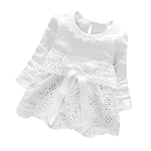 K-youth Vestidos para Niñas Bebes Ropa Bebe Niña Recien Nacido Vestido Bebe Niña Invierno Encaje Vestido De Princesa Niña Vestido de Manga Larga con Cuello Redondo para Niñas(Blanco, 0-6 Meses)