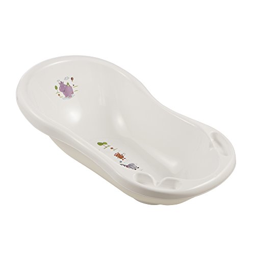 keeeper Bañera ergonómica con tapón Hippo, de 0 a 12 meses, 84 cm, Maria, blanco