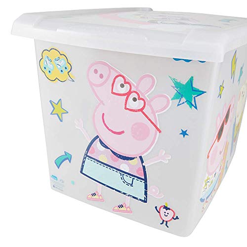 keeeper Caja de Almacenaje con Tapa Peppa Pig, 39 x 29 x 27 cm, 20,5 l, Filip, Gris claro transparente