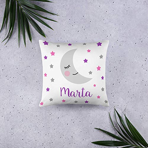 Kembilove Cojín Infantil Personalizado con Luna y Estrellas – Cojín Guardería Personalizado con el Nombre del Niño o Niña – Cojines Ultra Suaves y Cómodos – El Regalo Perfecto para Niños Infantiles