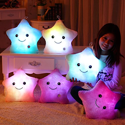 Kemont Muñecas Decorativo con Forma de Estrella de Almohada Cute Glow LED Luminoso luz Almohada Cusion cojín Suave Acogedor Relajarse Regalo