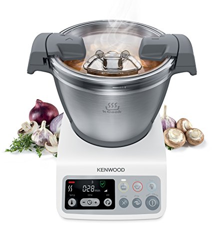 Kenwood kCook Robot de cocina, diseño compacto, hasta 4 comensales, bol de 1.5 L, más de 200 recetas en su app, 800 W, Acero Inoxidable, 3 Velocidades, Gris y Blanco