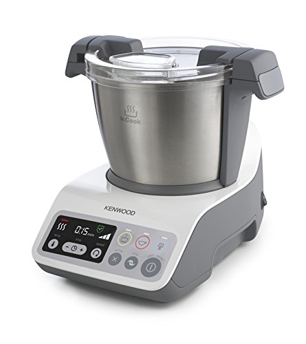 Kenwood kCook Robot de cocina, diseño compacto, hasta 4 comensales, bol de 1.5 L, más de 200 recetas en su app, 800 W, Acero Inoxidable, 3 Velocidades, Gris y Blanco