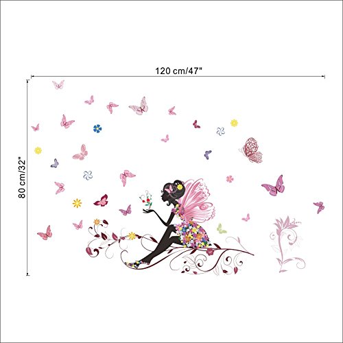 Kibi Flores Hada Mariposas Pared Adhesivos Pegatinas Decorativas Pared Mariposas Adhesivo para las Niñas Habitación de Niño Wall Stickers Salón Dormitorio