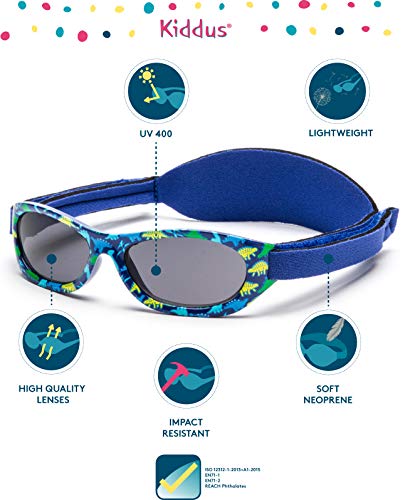 Kiddus Gafas de sol Baby para bebés, NIÑOS Y NIÑAS, desde 0 meses a 2 años, 100% protección UV, MUY CÓMODAS gracias a la SUAVE banda ajustable, el regalo ideal para recién nacidos.